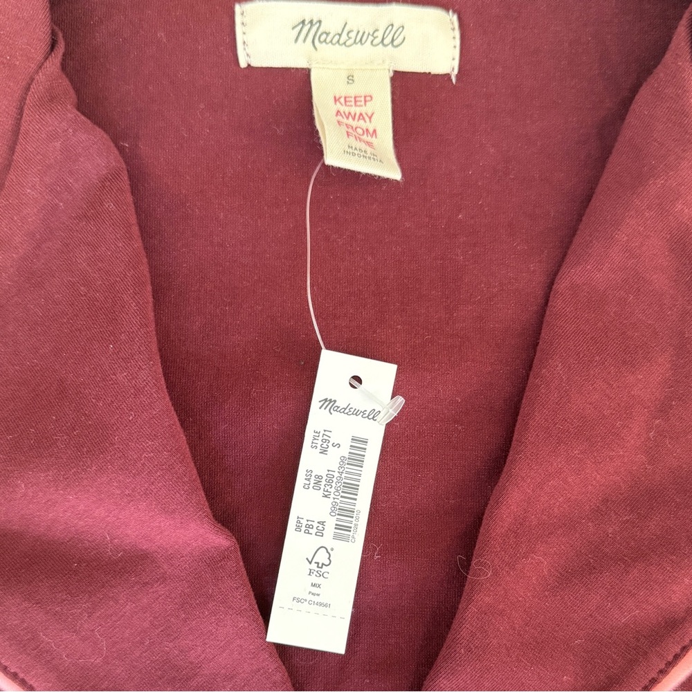 NWT Madewell Knit Bedtime Pajama Set, Dark Cabernet w/ Pink Trim, Size S - Picture 4 of 11